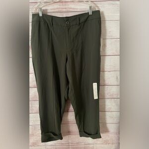 NWT A New Day Pants Women 16 Green Slim Ankle High Rise Elastic Waist Cuffed